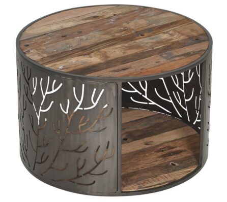 שולחן סלון עגול משולב עץ וברזל