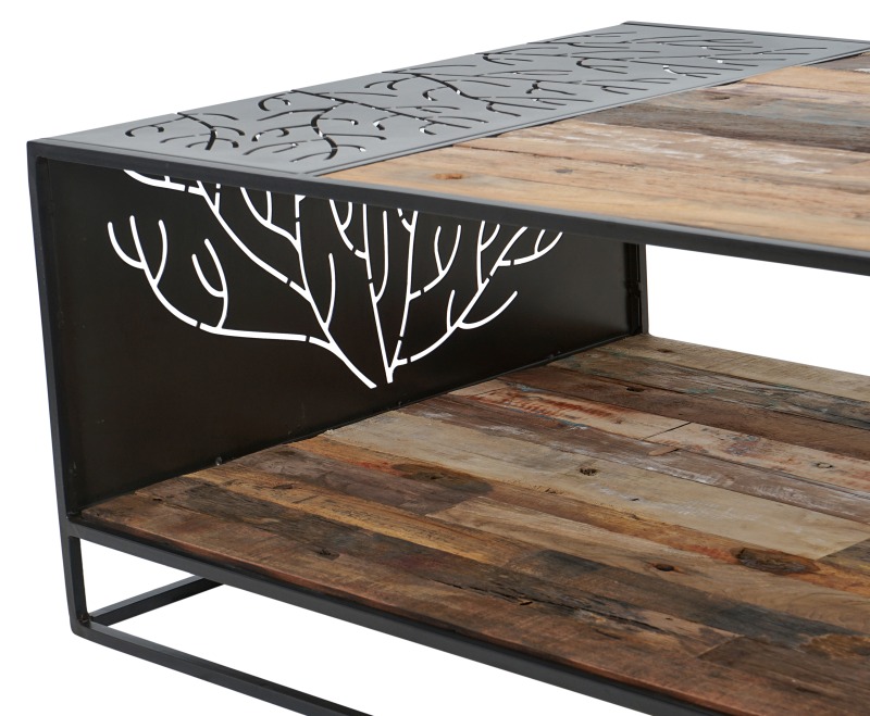 שולחן סלון מעץ ממוחזר משולב ברזל