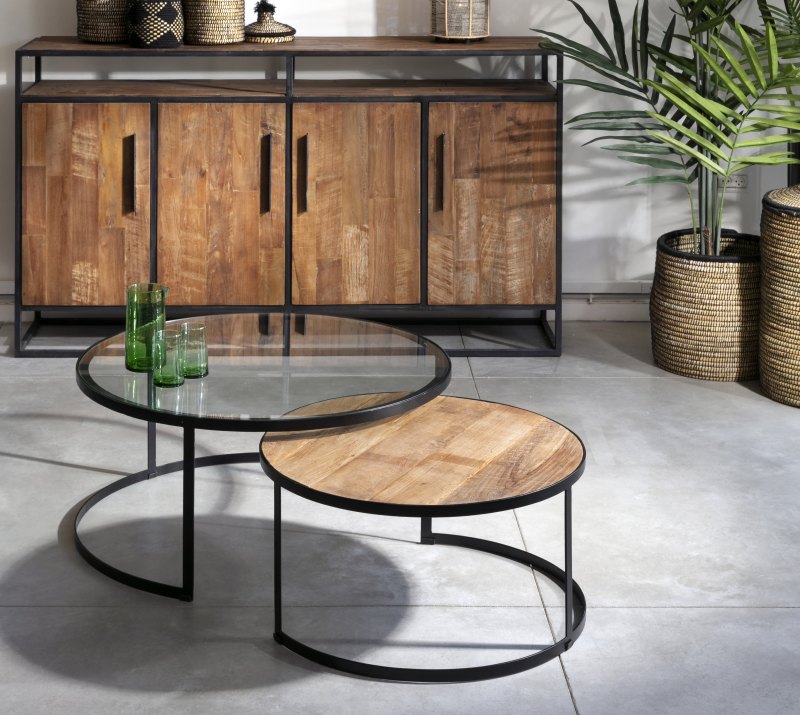 שולחן סלון זכוכית ועץ