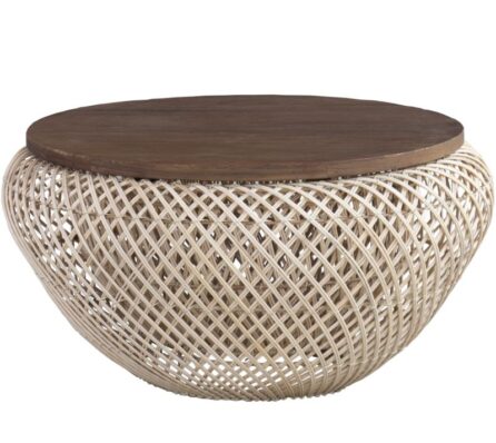 שולחן קפה רטאן ועץ