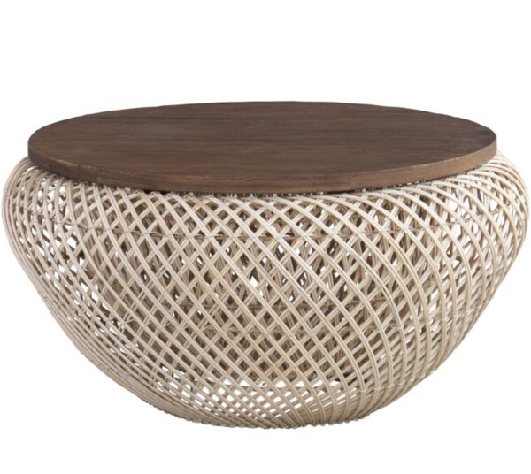 שולחן קפה רטאן ועץ