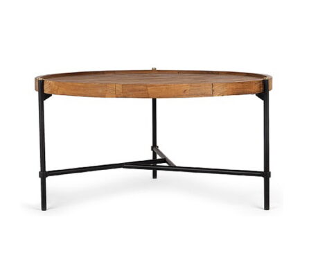 שולחן קפה עגול עץ וברזל